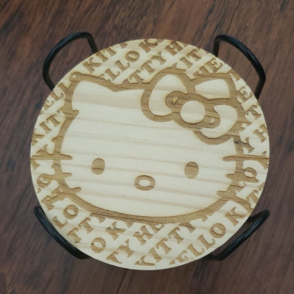 Hello Kitty Wooden Laser Etched Coaster Set Trendy Kawaii Retro